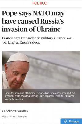 Meme 'Pope says NATO may have caused Russia's invasion of Ukraine'.jpg